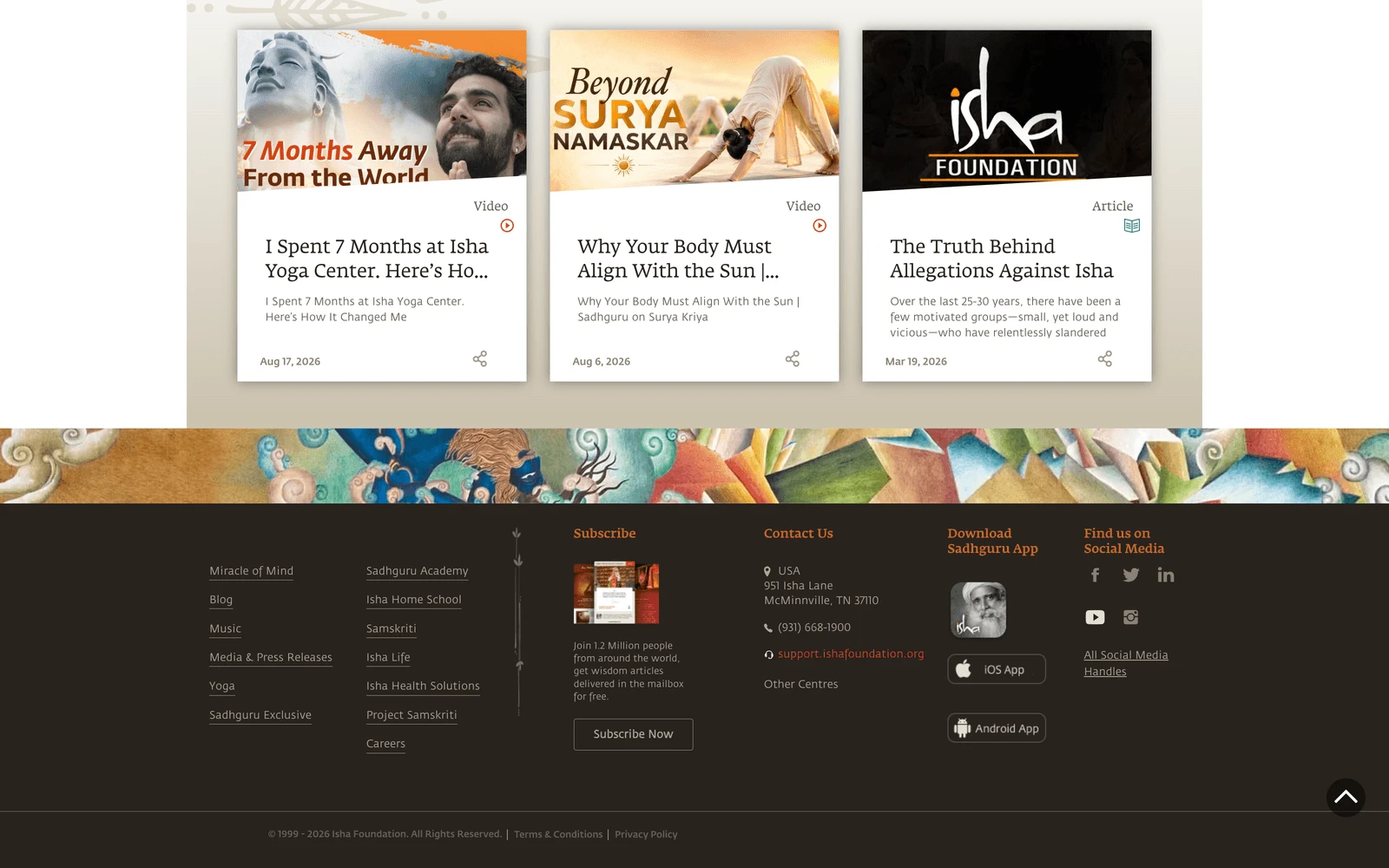 Bottom screenshot of Sadhguru.org
