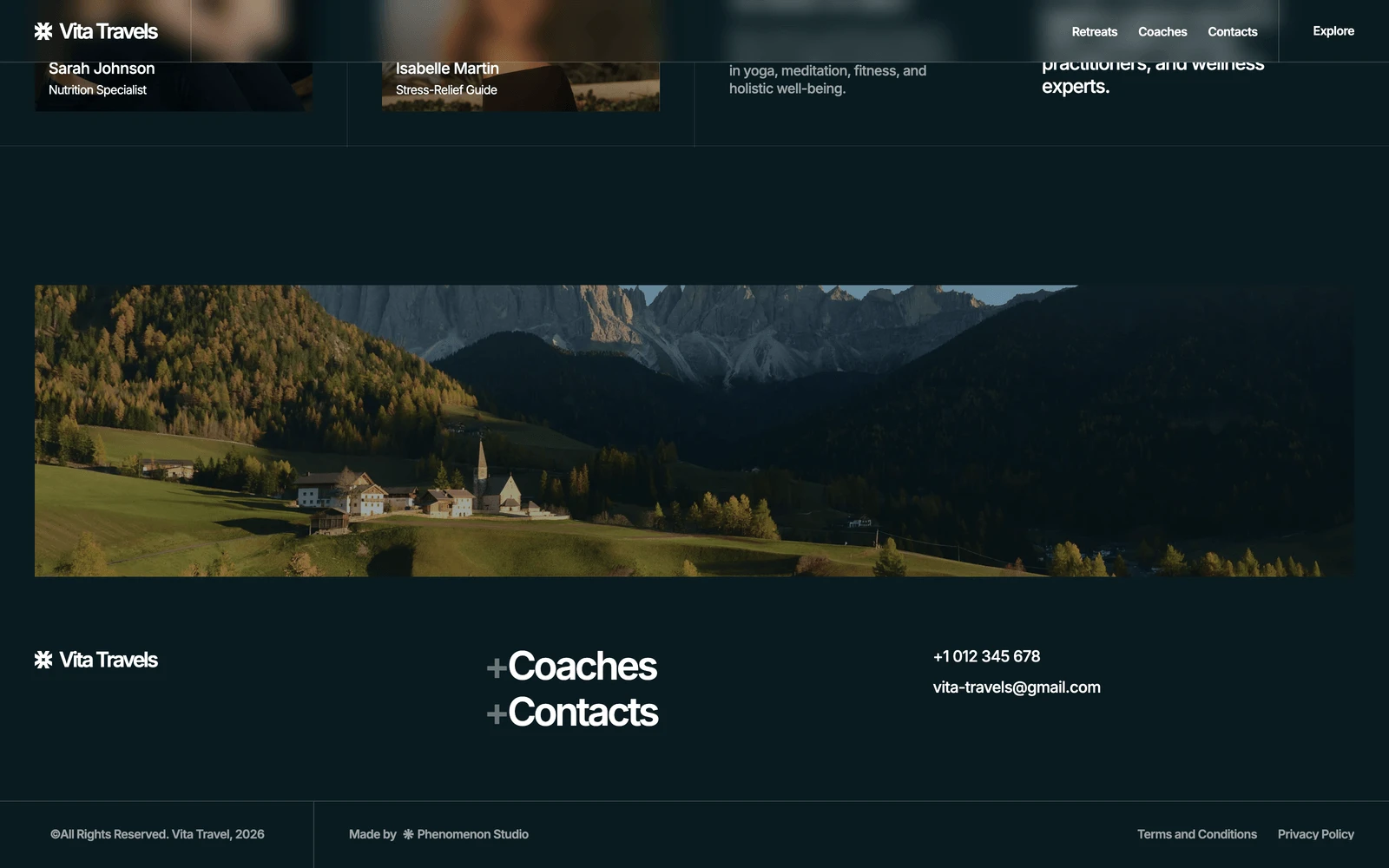 Bottom screenshot of Vita-Travel.webflow.io