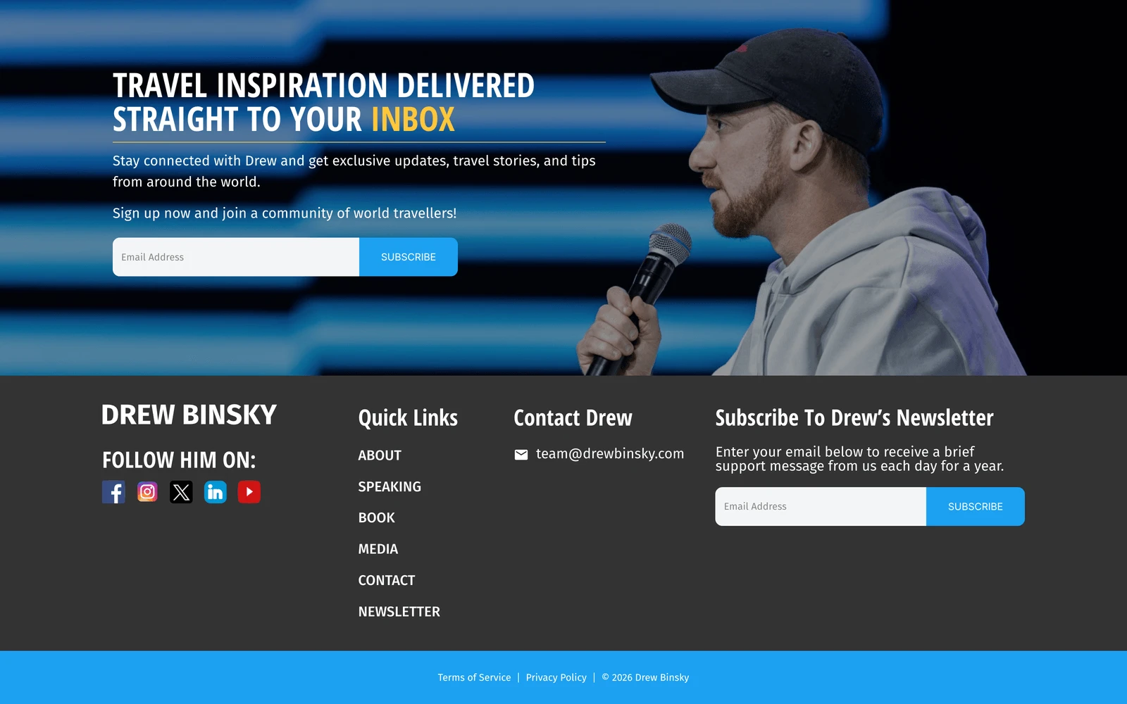 Bottom screenshot of DrewBinsky.com