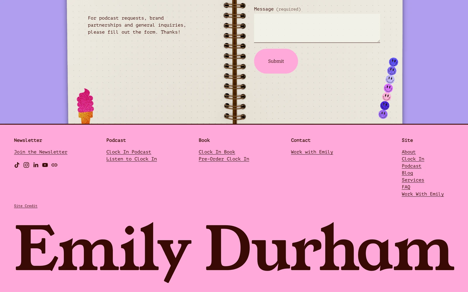 Bottom screenshot of EmilyDurham.org