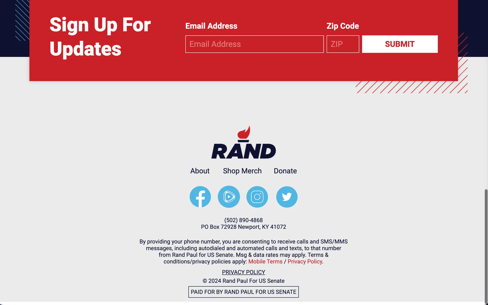 Bottom screenshot of RandPaul.com