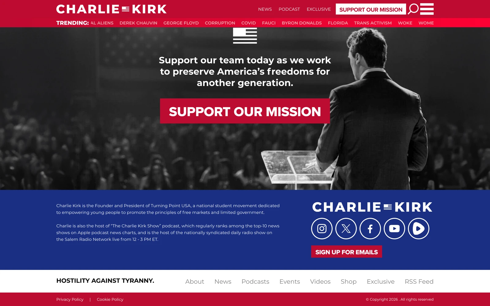 Bottom screenshot of CharlieKirk.com