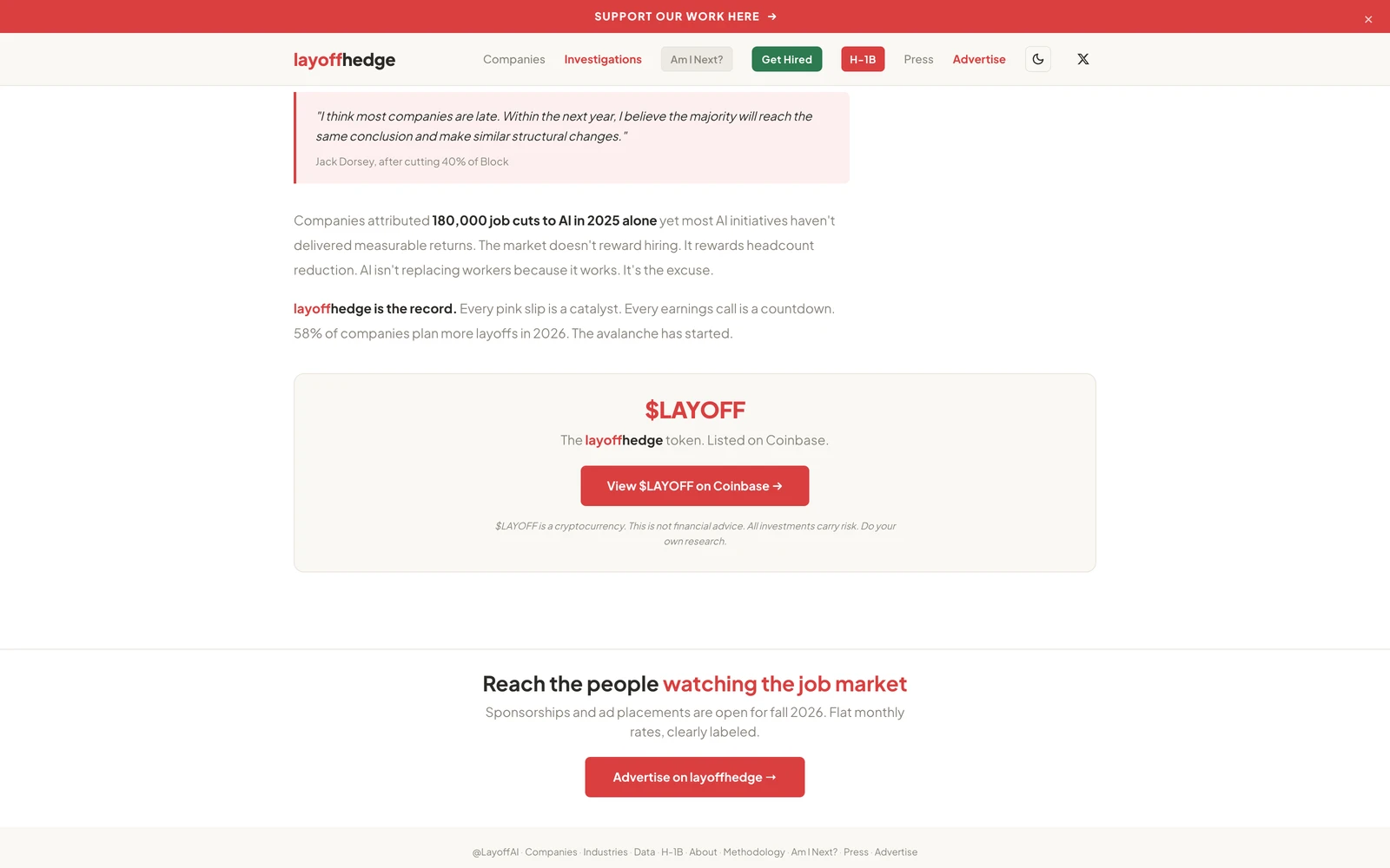 Bottom screenshot of LayoffHedge.com