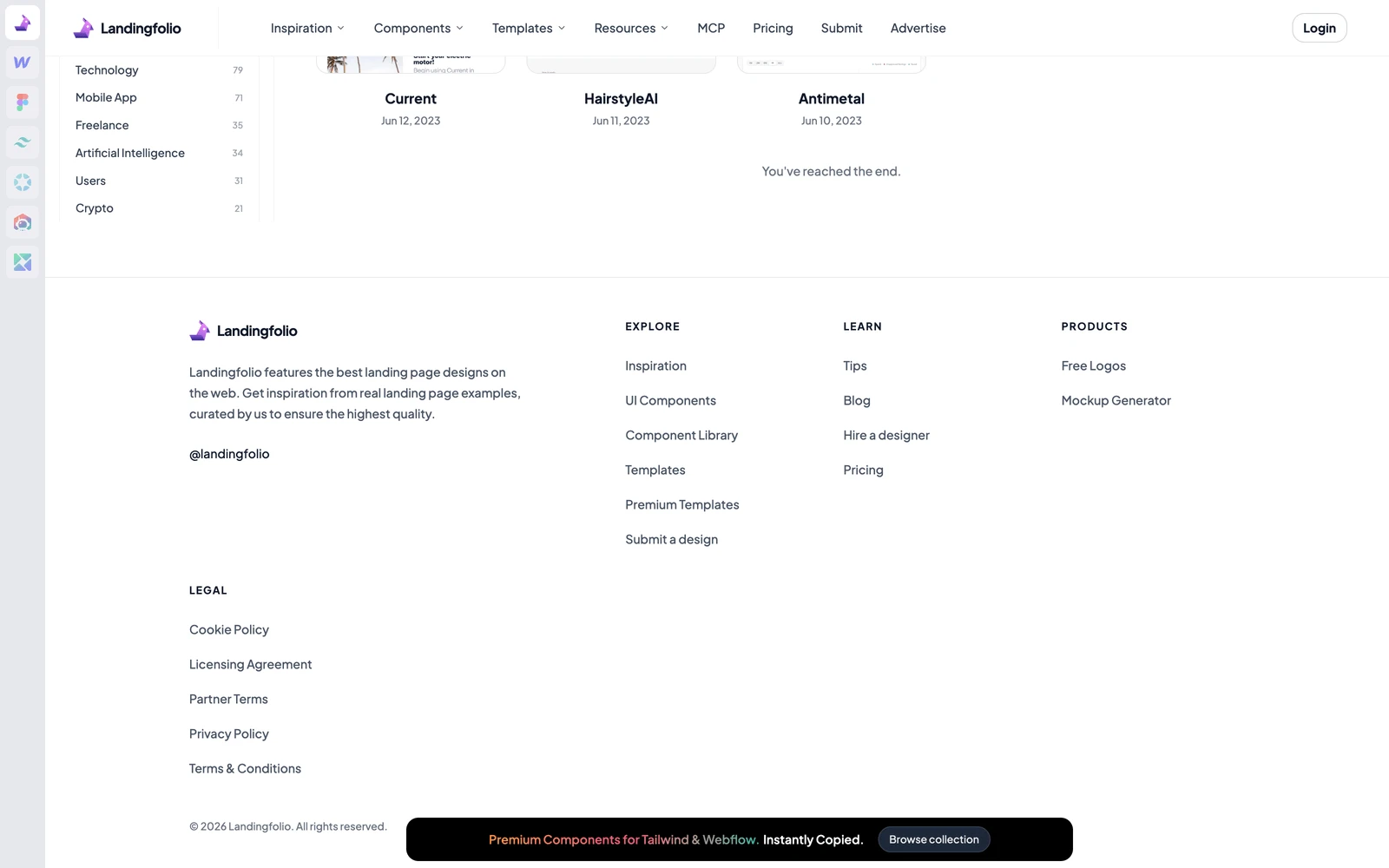 Bottom screenshot of LandingFolio.com