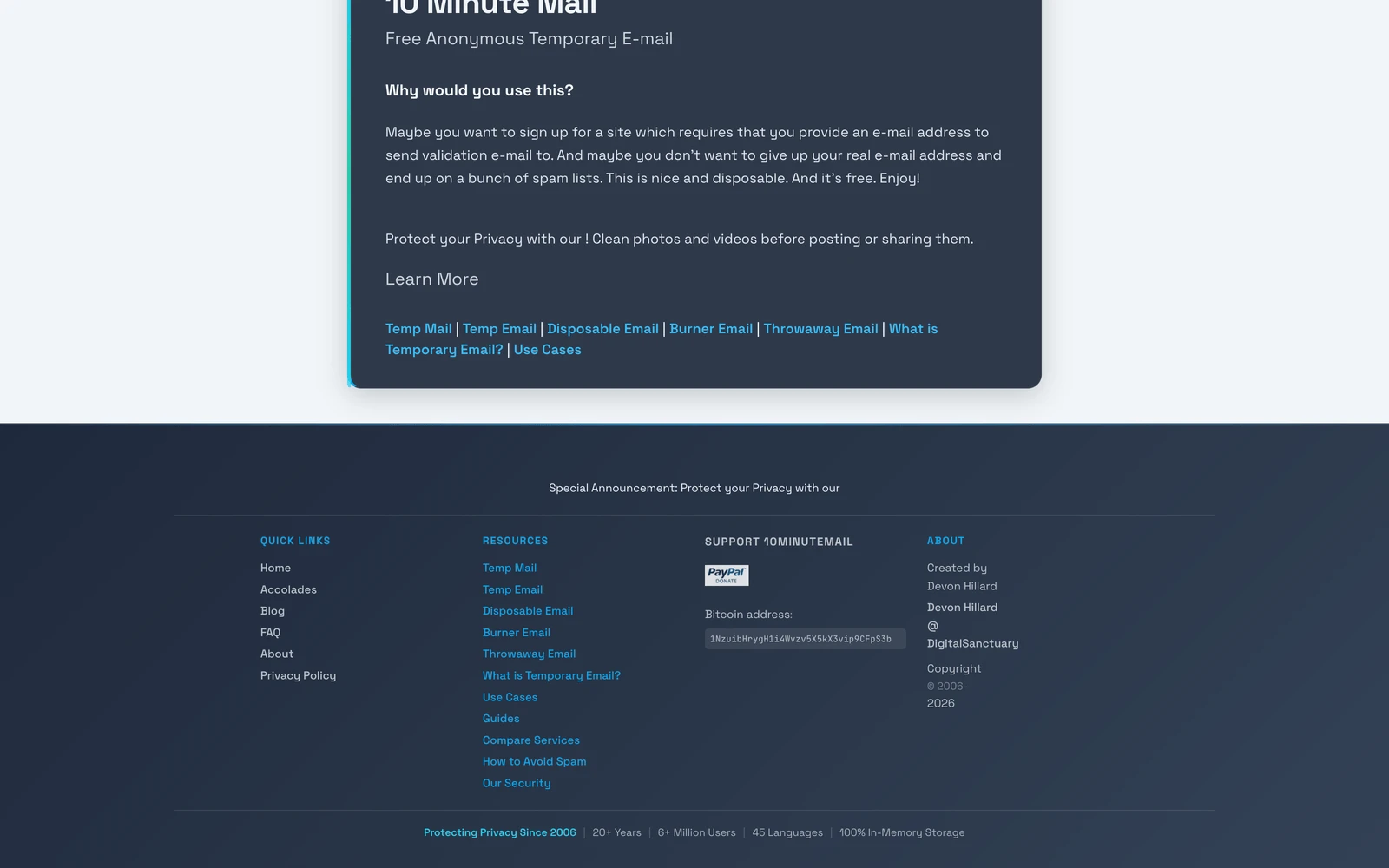 Bottom screenshot of 10minuteMail.com
