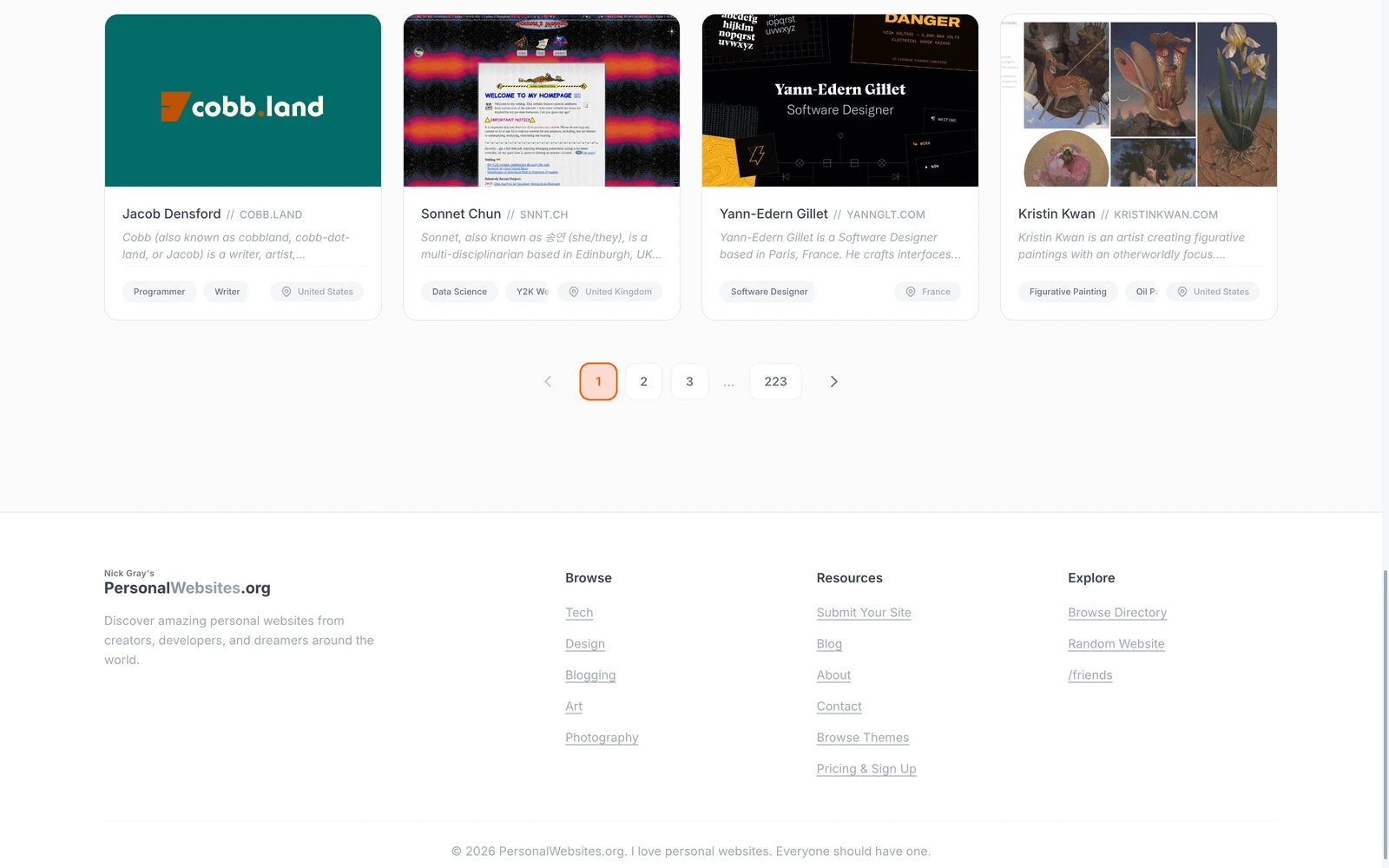 Bottom screenshot of PersonalWebsites.org