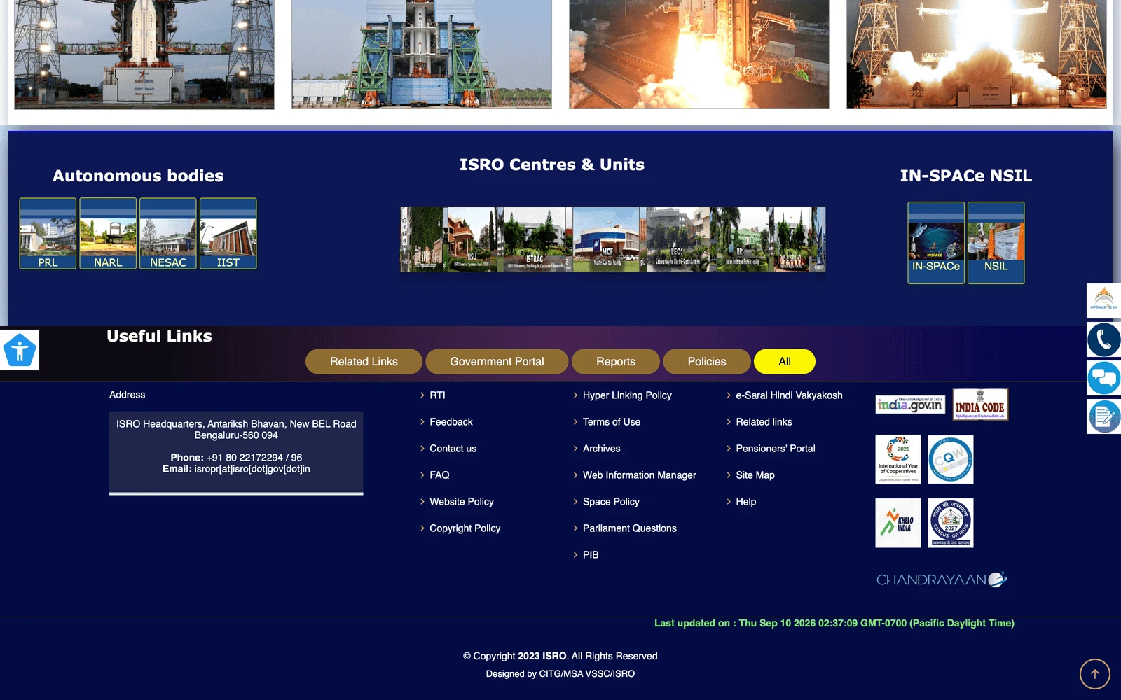 Bottom screenshot of ISRO.gov.in