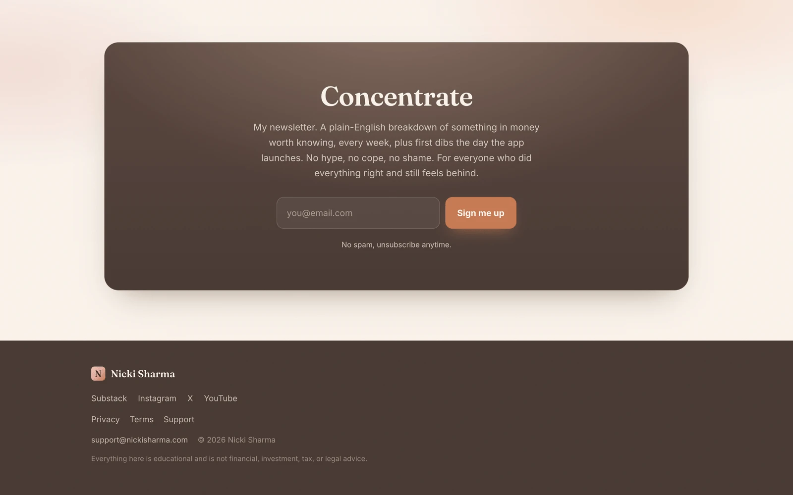 Bottom screenshot of NickiSharma.com