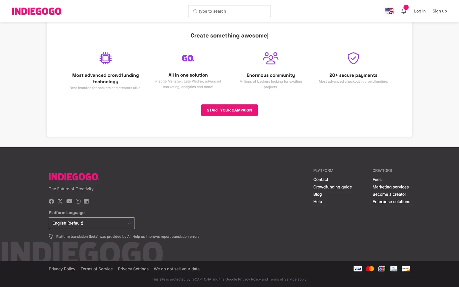 Bottom screenshot of Indiegogo.com