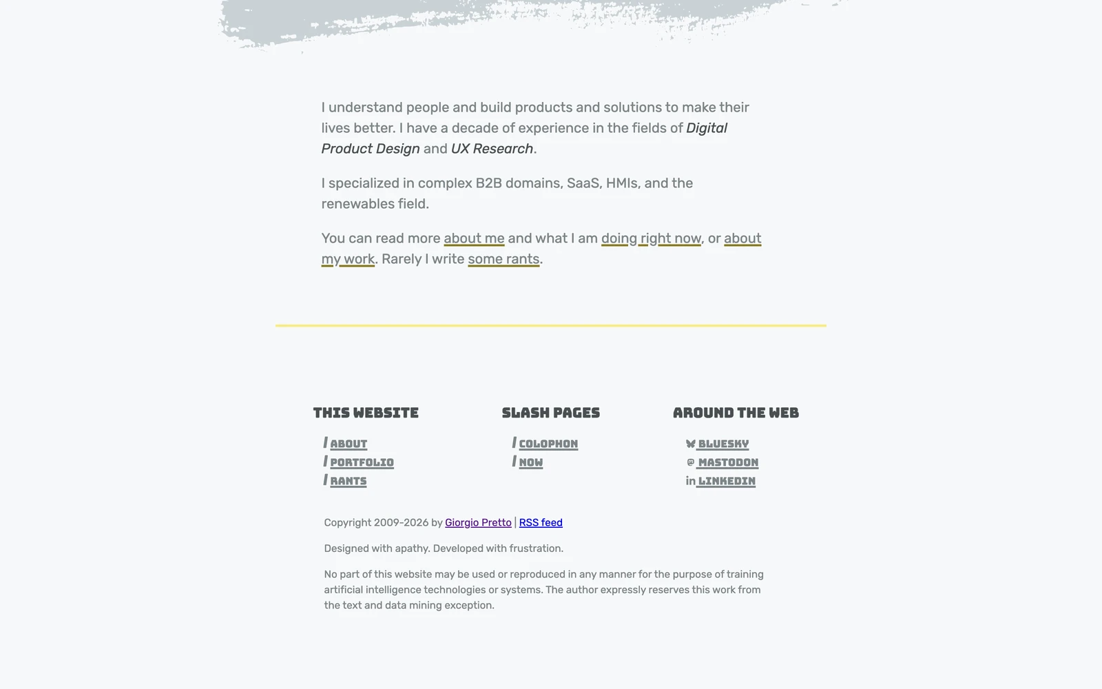 Bottom screenshot of GiorgioPretto.com