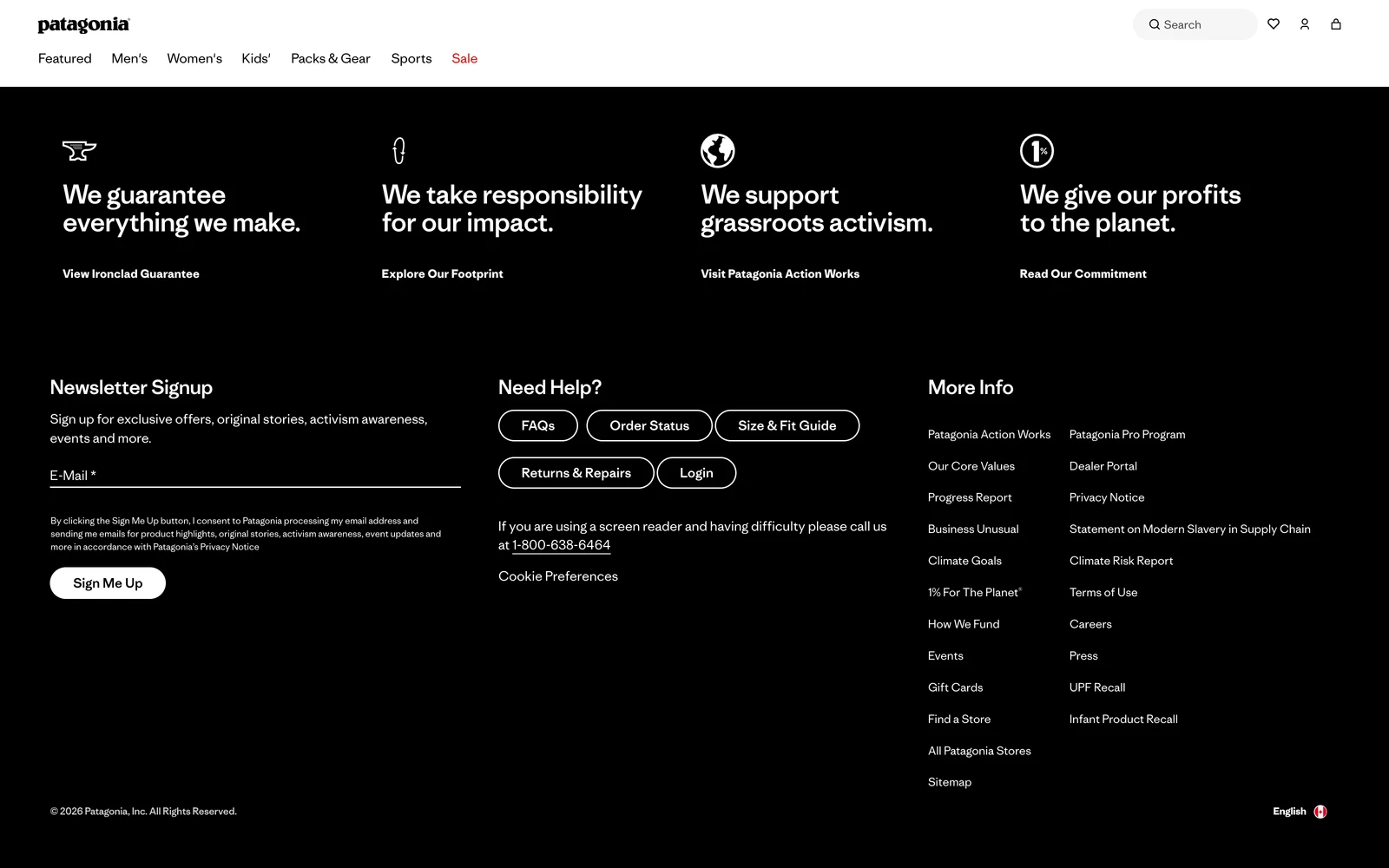 Bottom screenshot of Patagonia.ca
