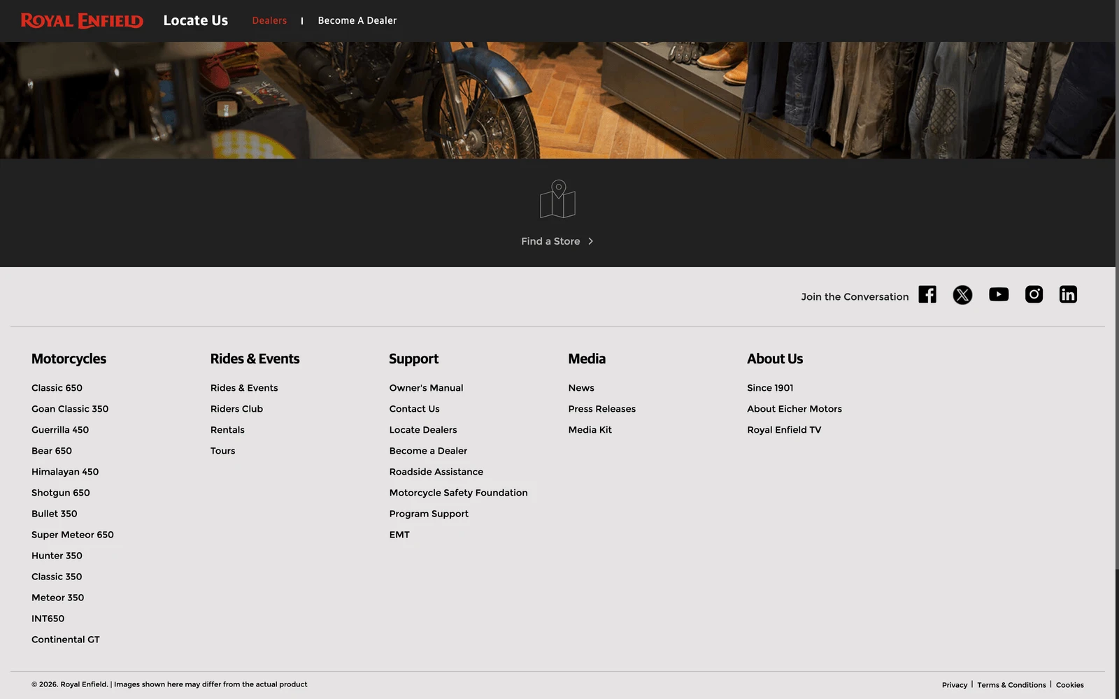Bottom screenshot of RoyalEnfield.com