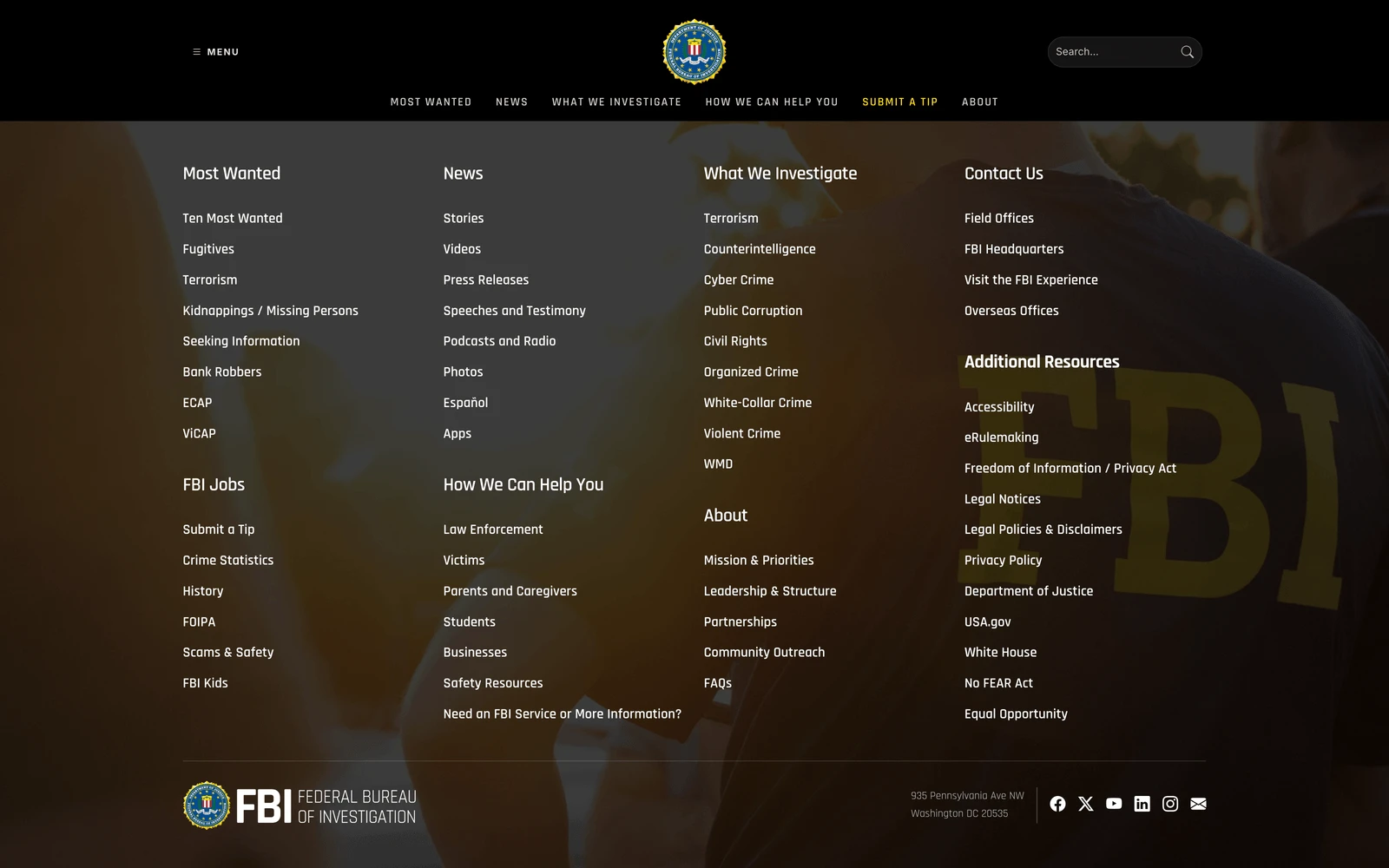 Bottom screenshot of FBI.gov