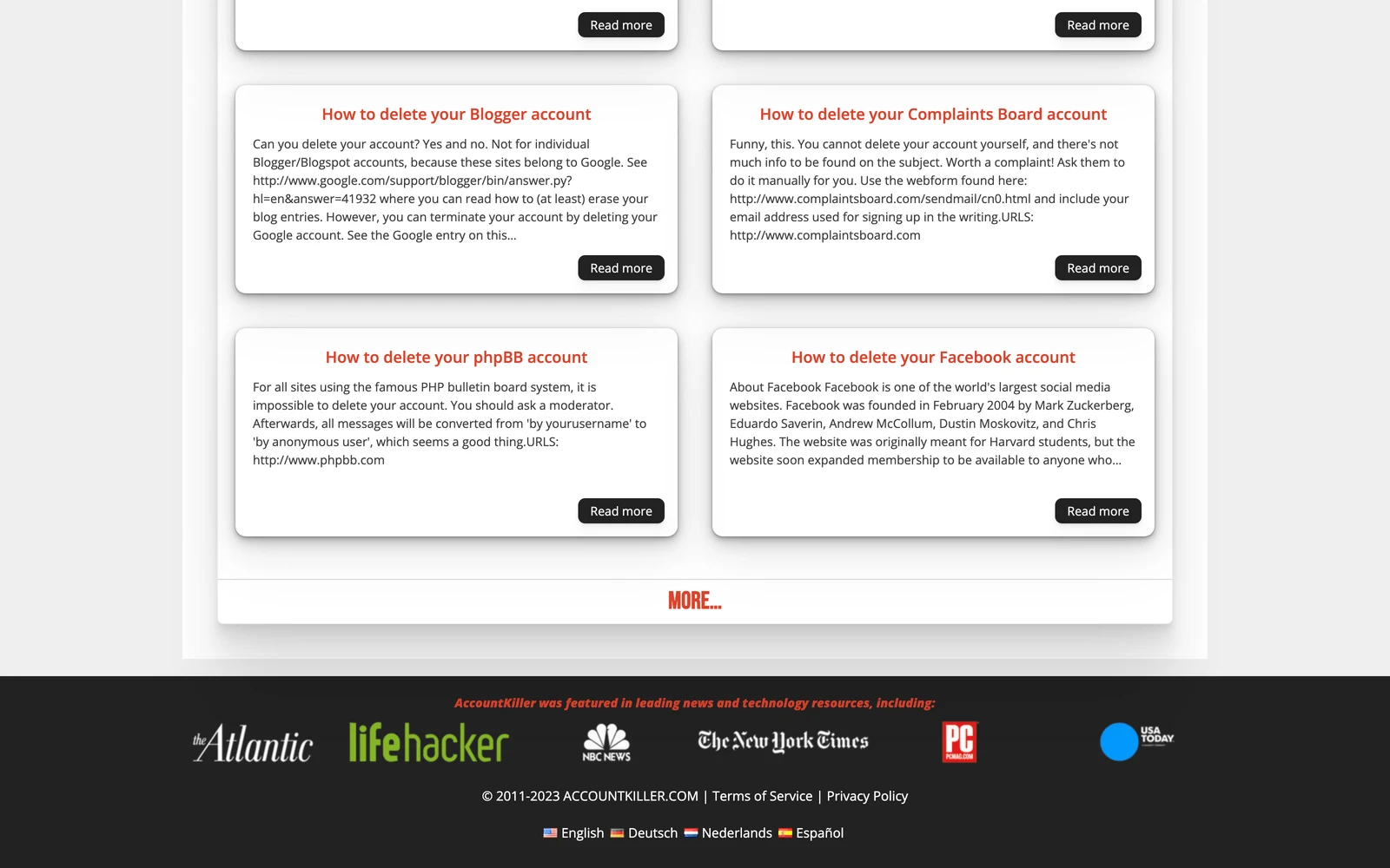 Bottom screenshot of AccountKiller.com