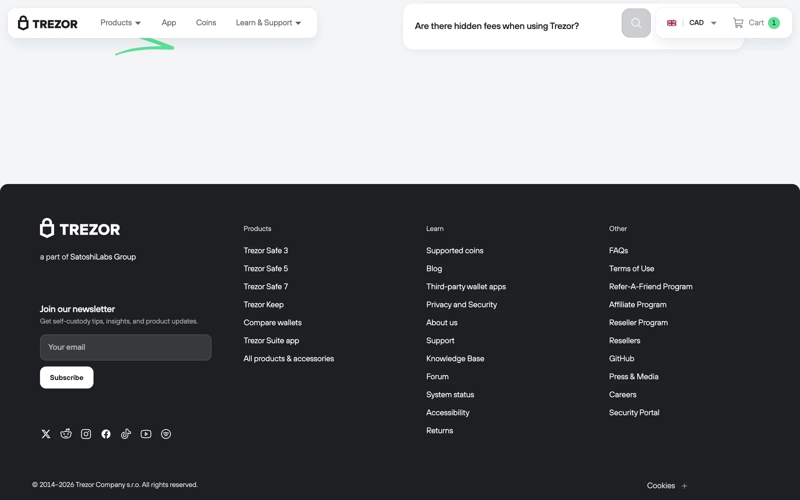 Bottom screenshot of Trezor.io
