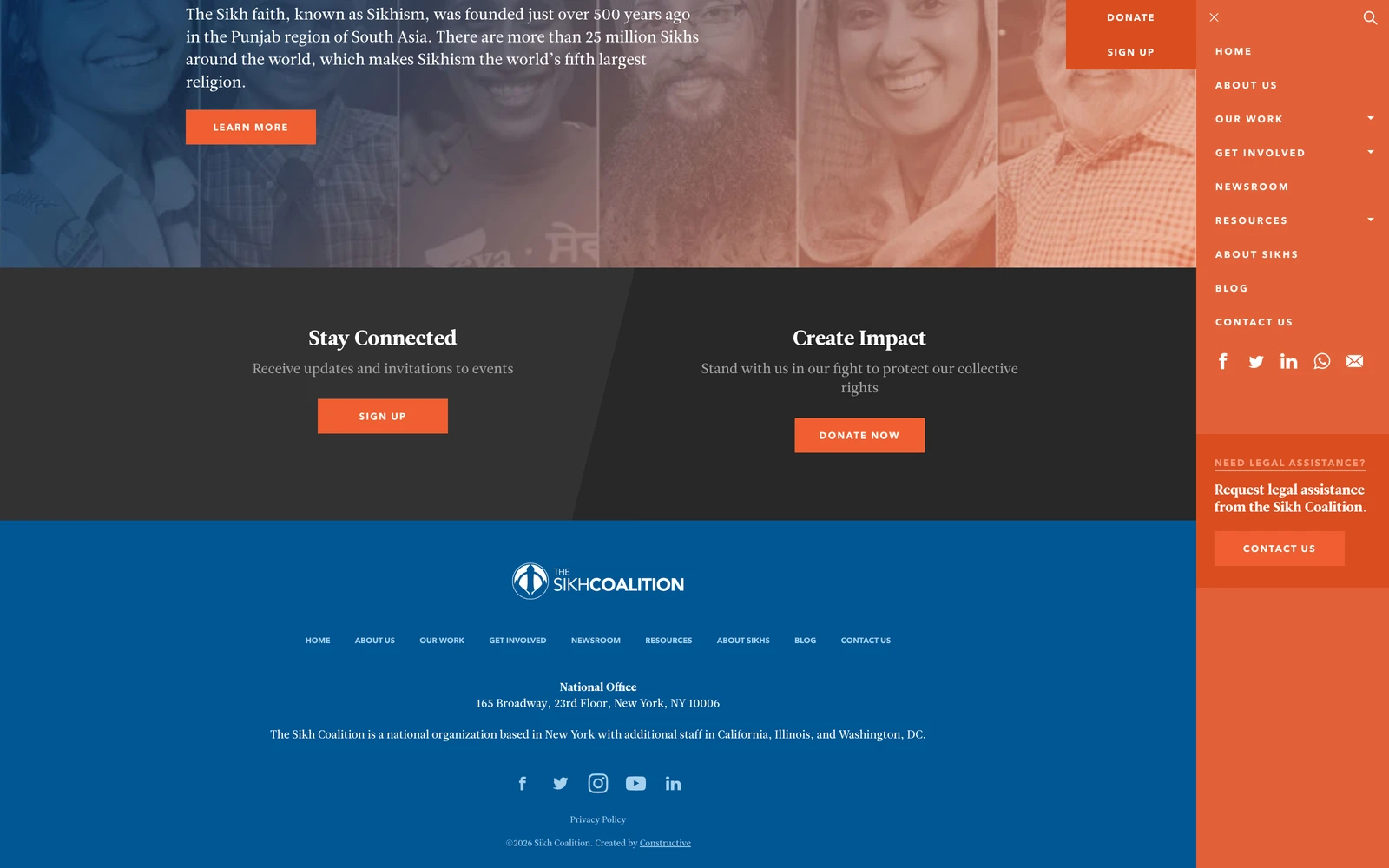 Bottom screenshot of SikhCoalition.org