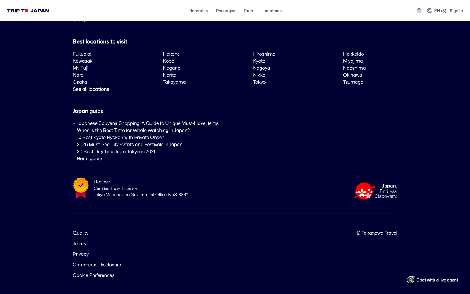 Bottom screenshot of TripToJapan.com