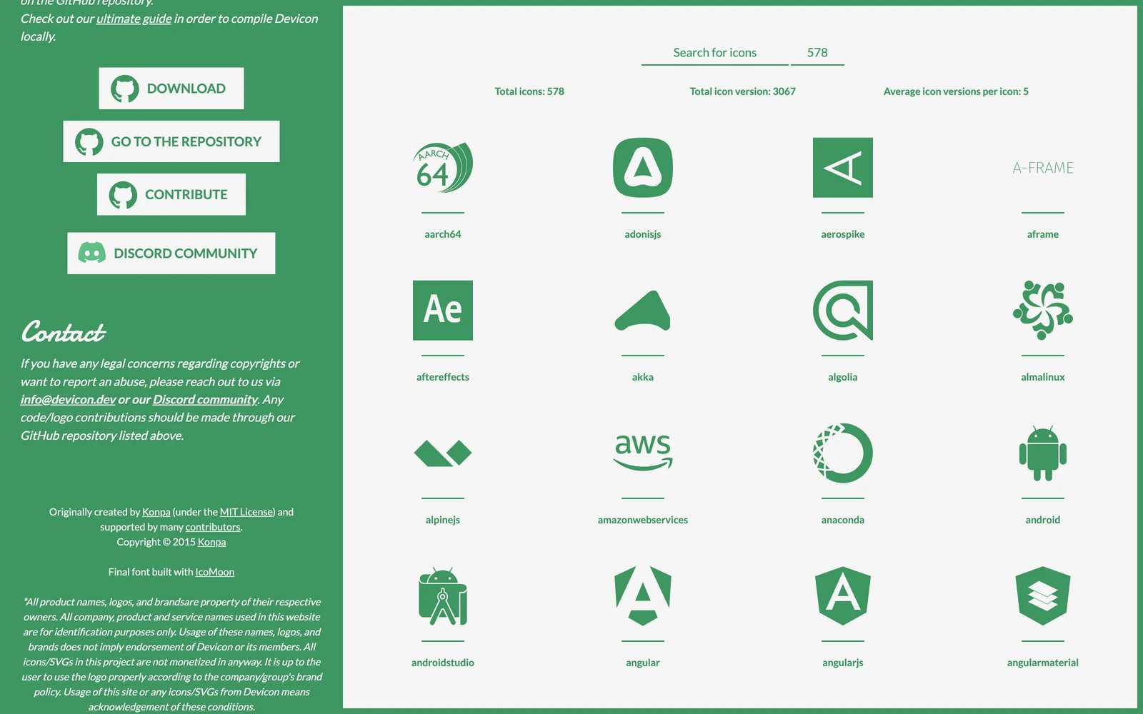 Bottom screenshot of Devicon.dev