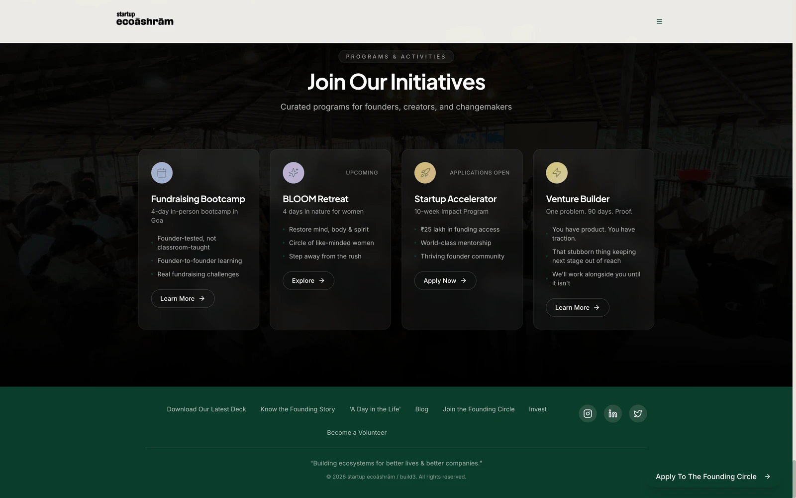 Bottom screenshot of Build3.org StartupEcoAshram
