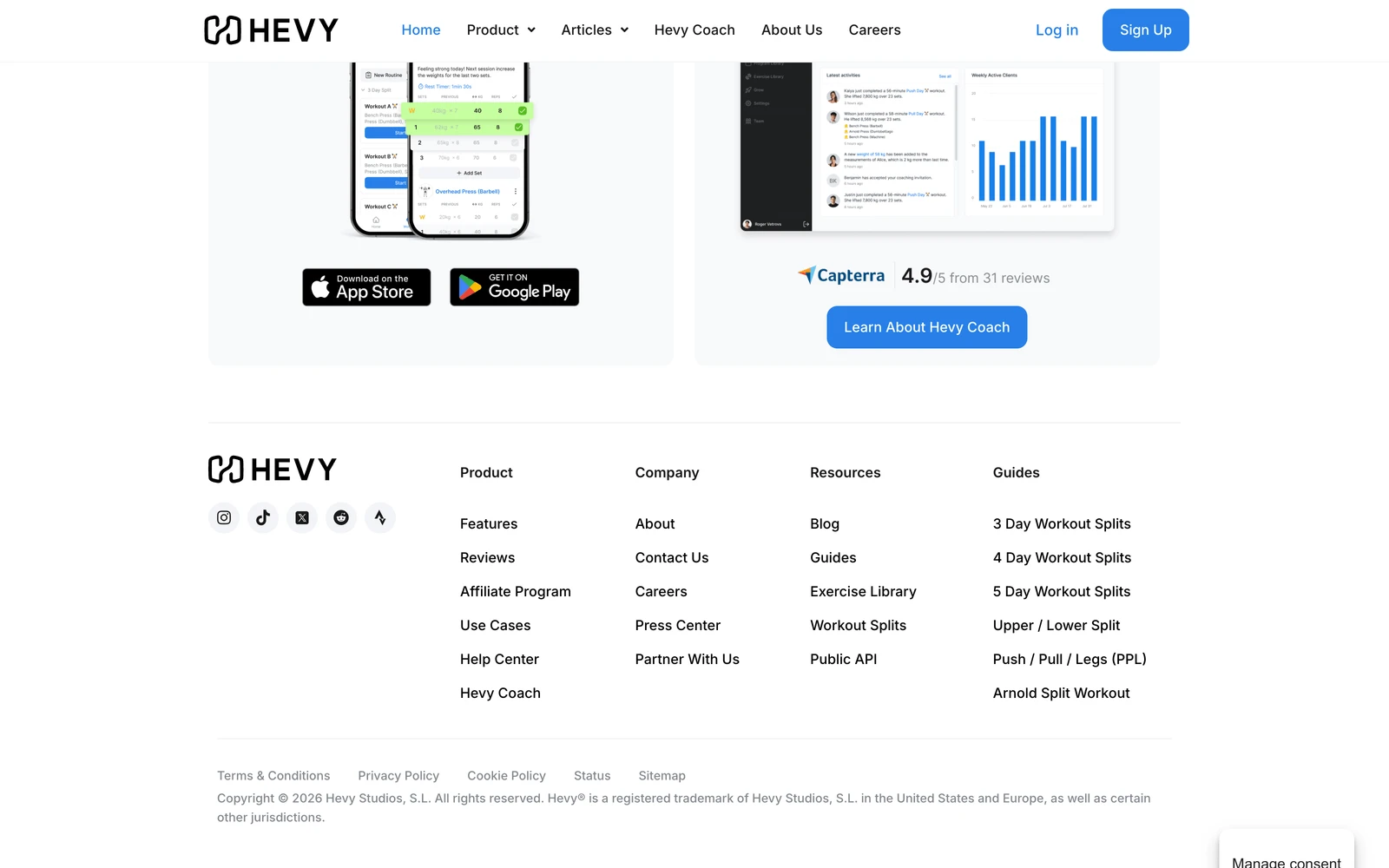 Bottom screenshot of HevyApp.com