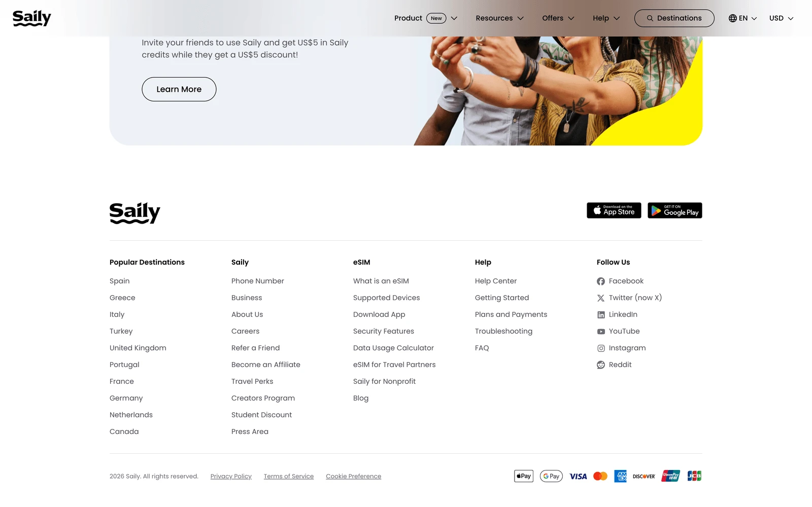 Bottom screenshot of Saily.com