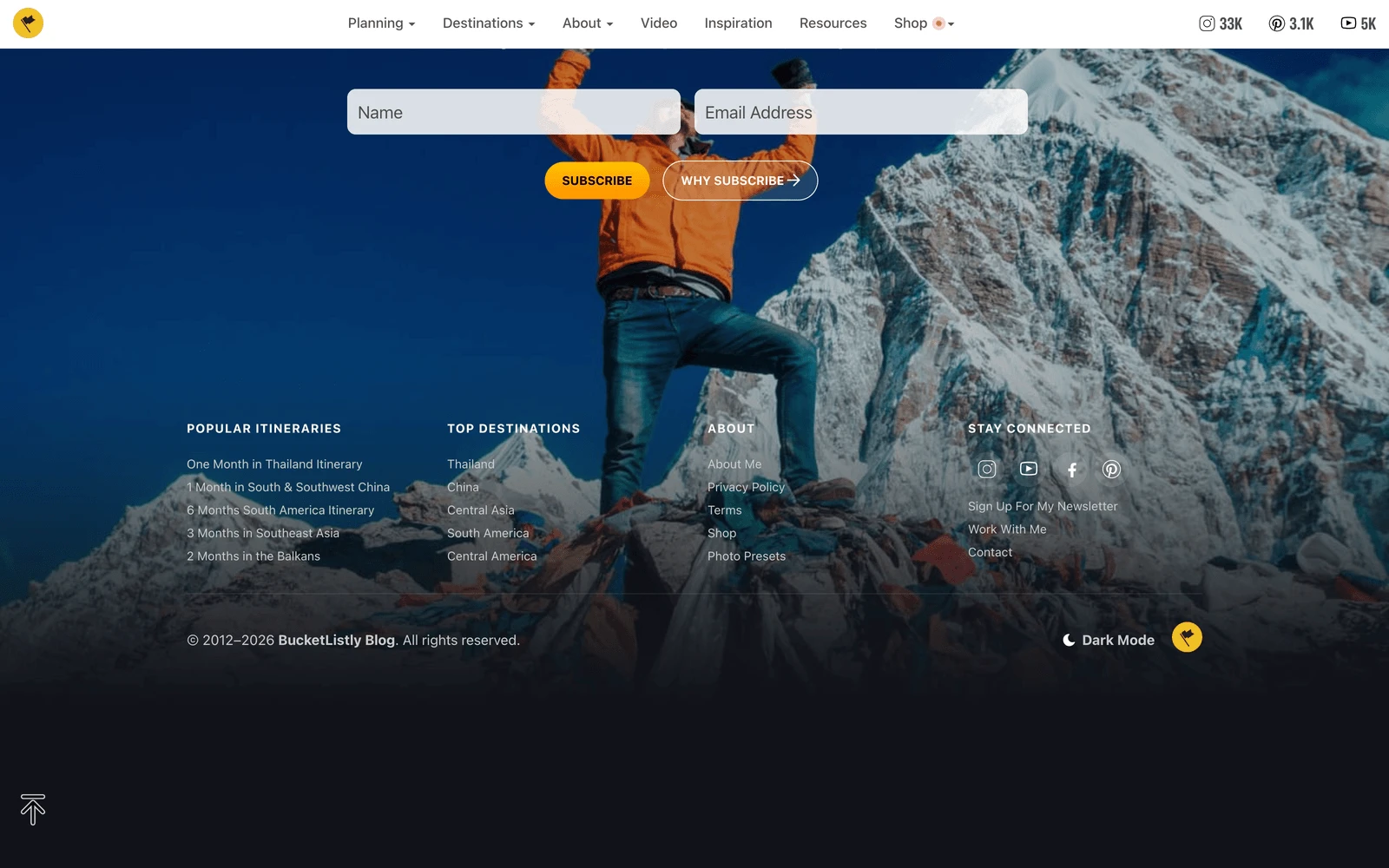 Bottom screenshot of BucketListly.blog