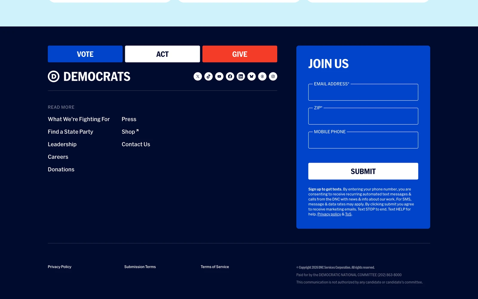 Bottom screenshot of Democrats.org