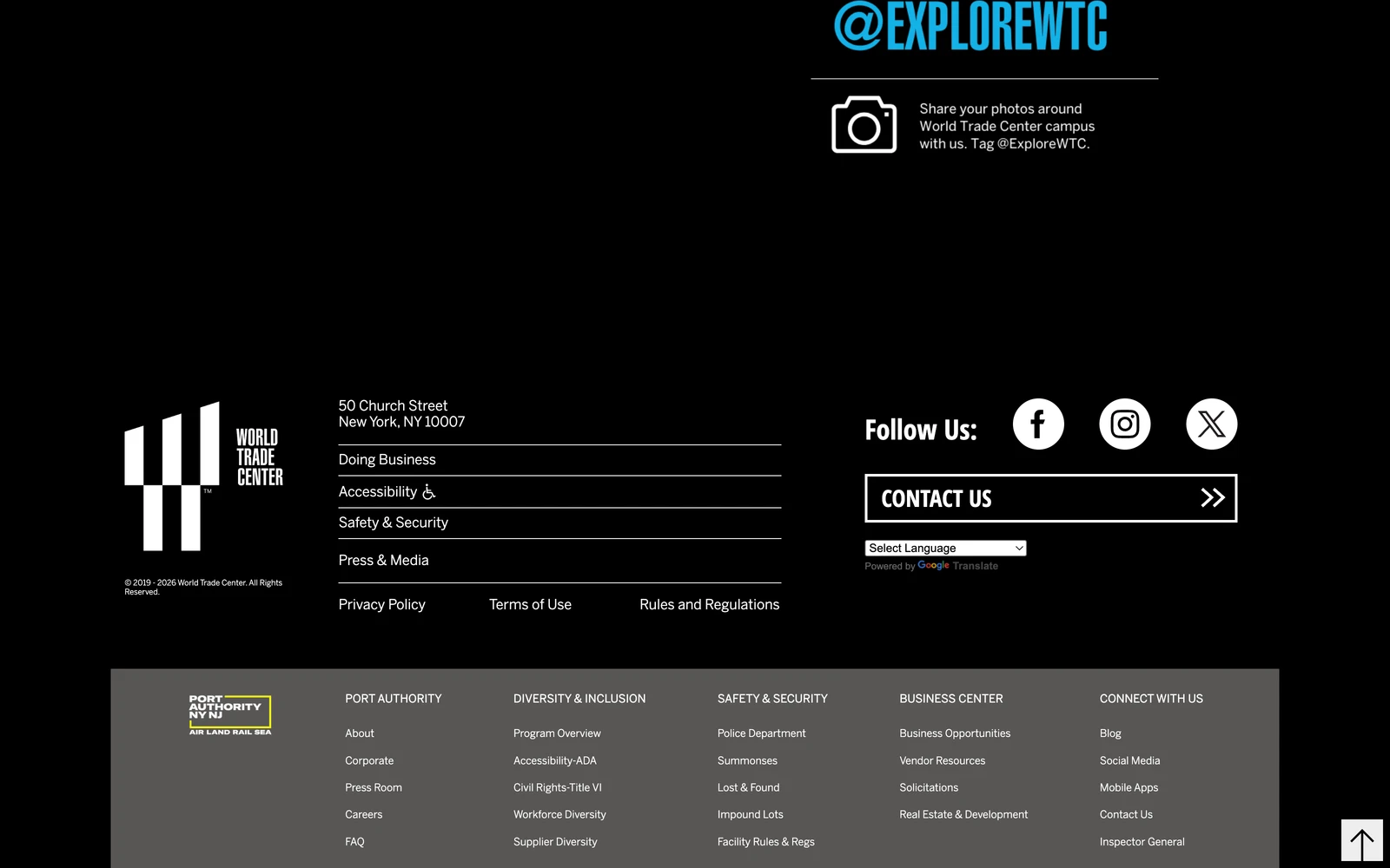 Bottom screenshot of ExploreWTC.com