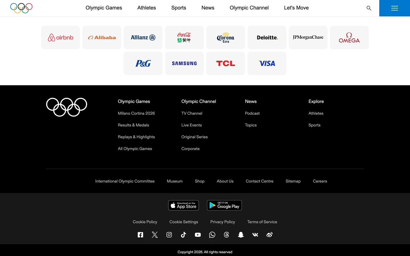 Bottom screenshot of Olympics.com