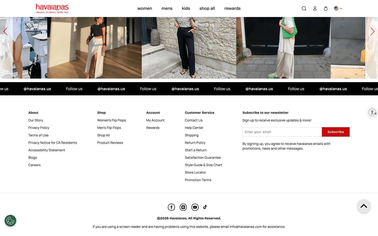 Bottom screenshot of Havaianas.com