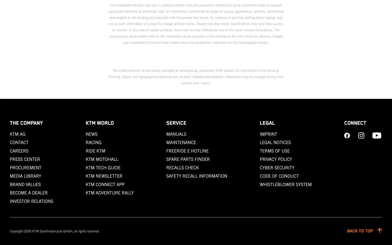 Bottom screenshot of KTM.com
