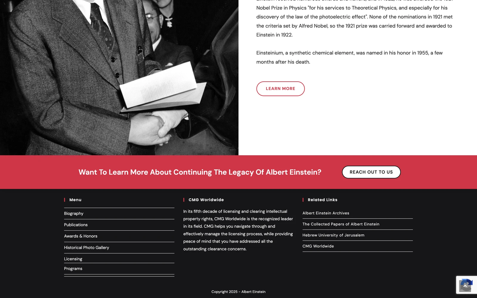 Bottom screenshot of AlbertEinstein.com