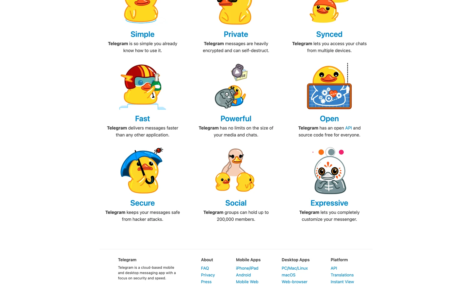 Bottom screenshot of Telegram.org