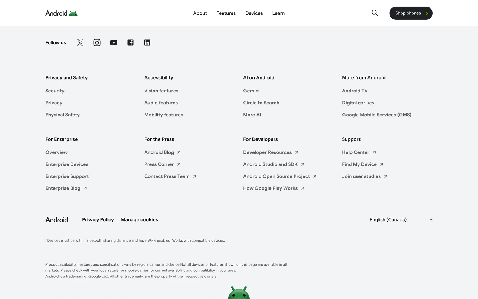 Bottom screenshot of Android.com