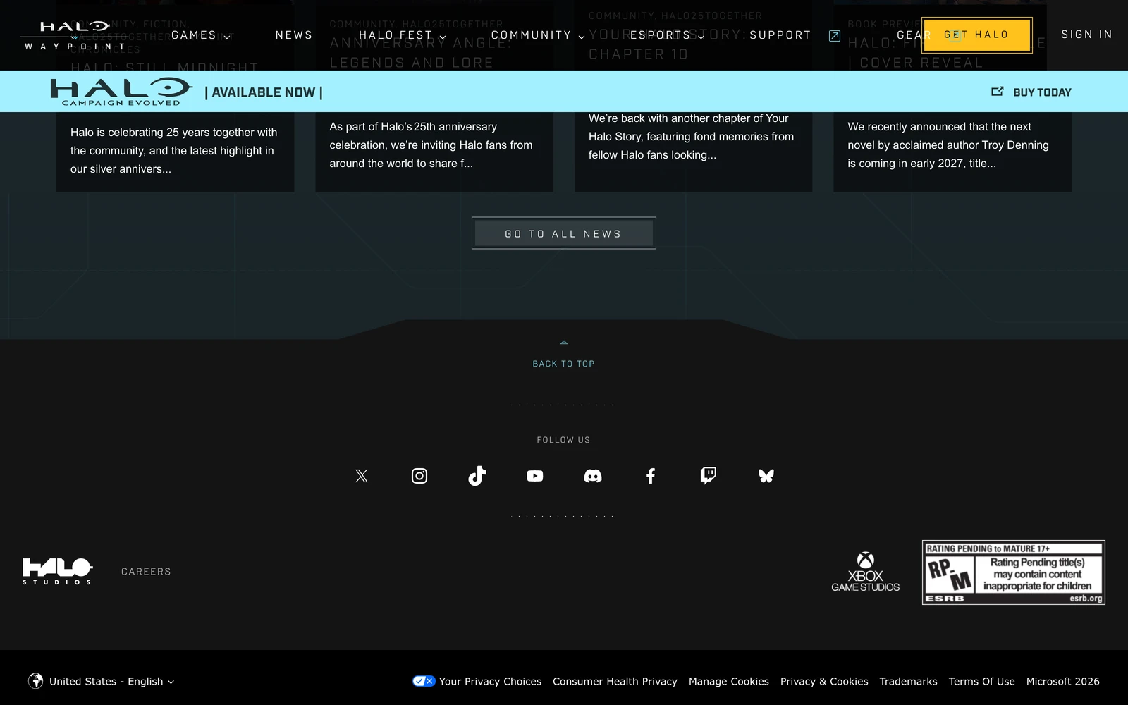 Bottom screenshot of HaloWaypoint.com