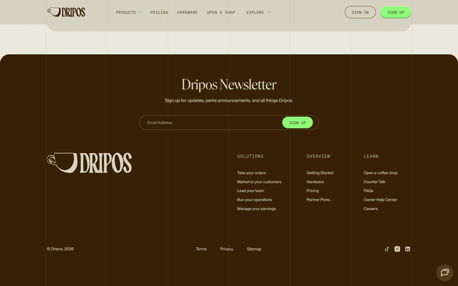 Bottom screenshot of Dripos.com