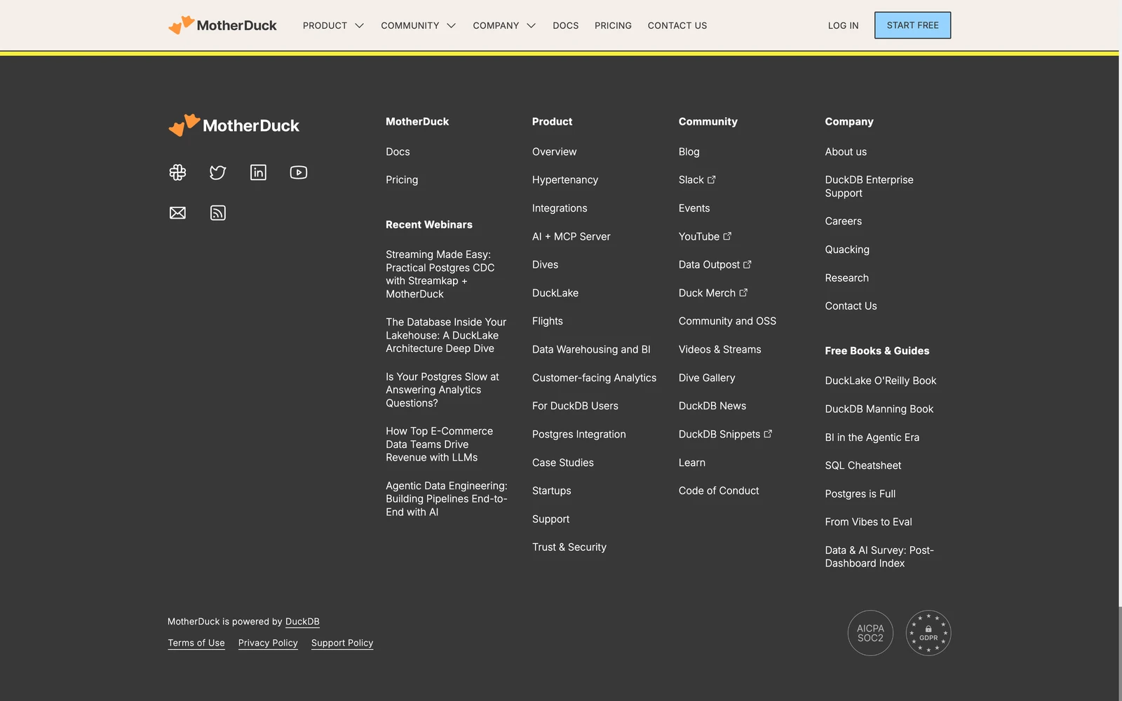 Bottom screenshot of MotherDuck.com