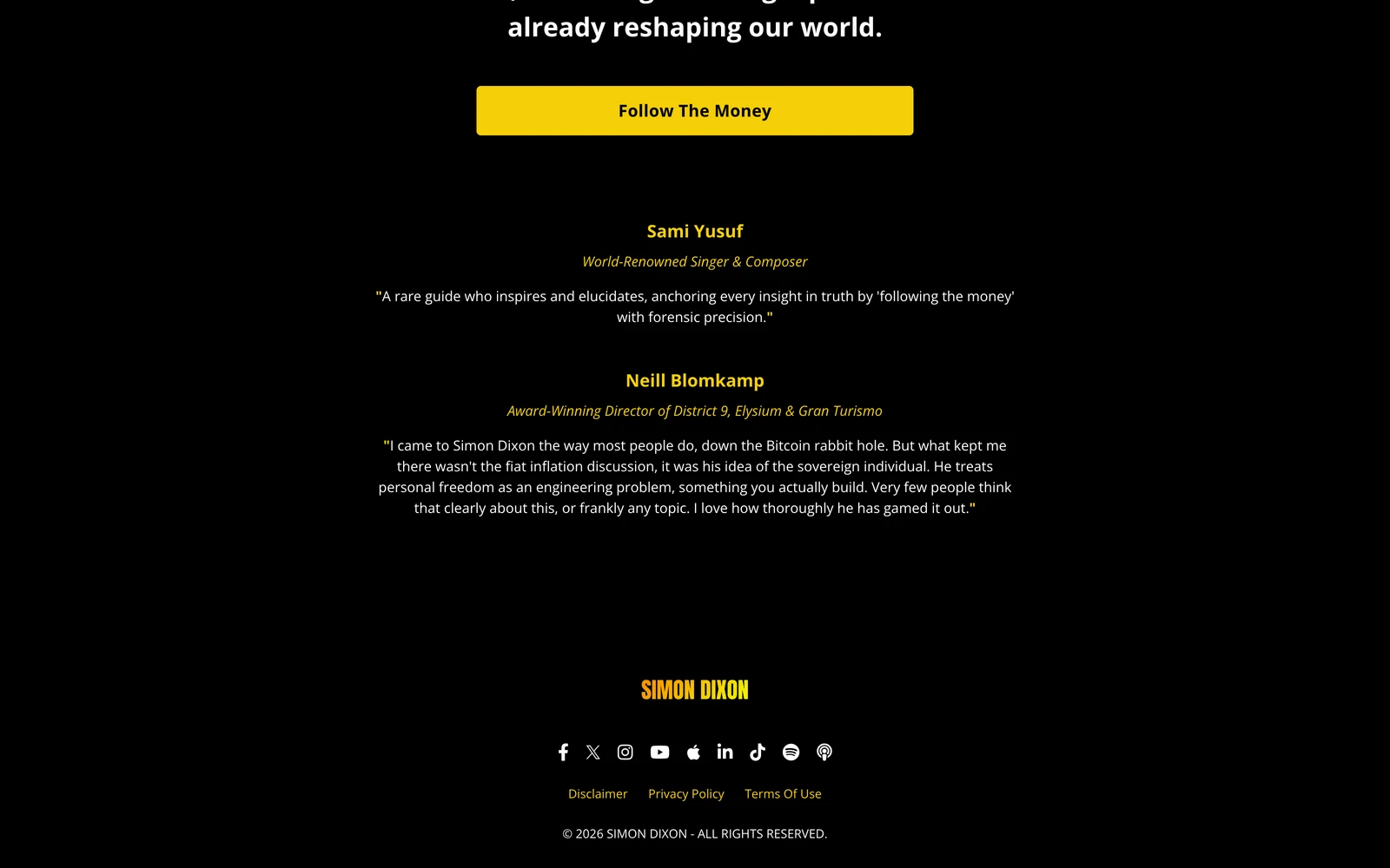 Bottom screenshot of SimonDixon.com