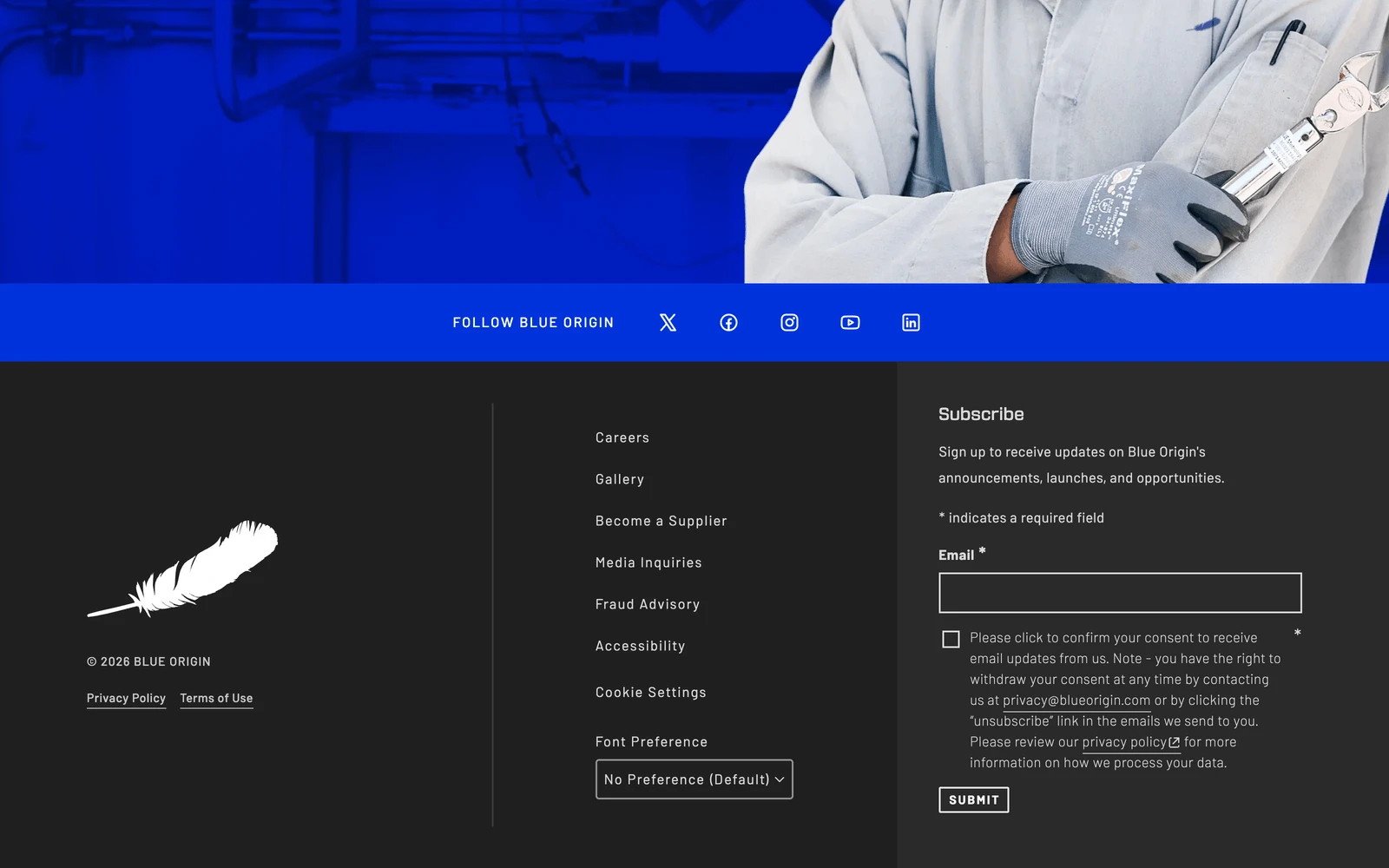 Bottom screenshot of BlueOrigin.com
