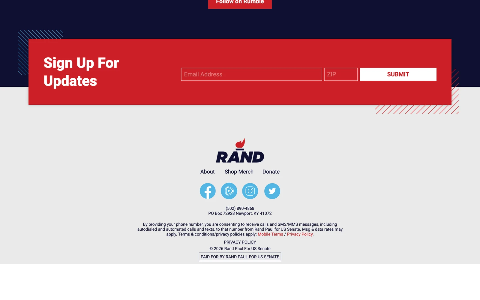 Bottom screenshot of RandPaul.com