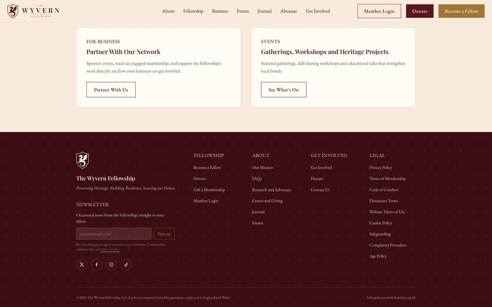 Bottom screenshot of TheWyvernFellowship.org.uk