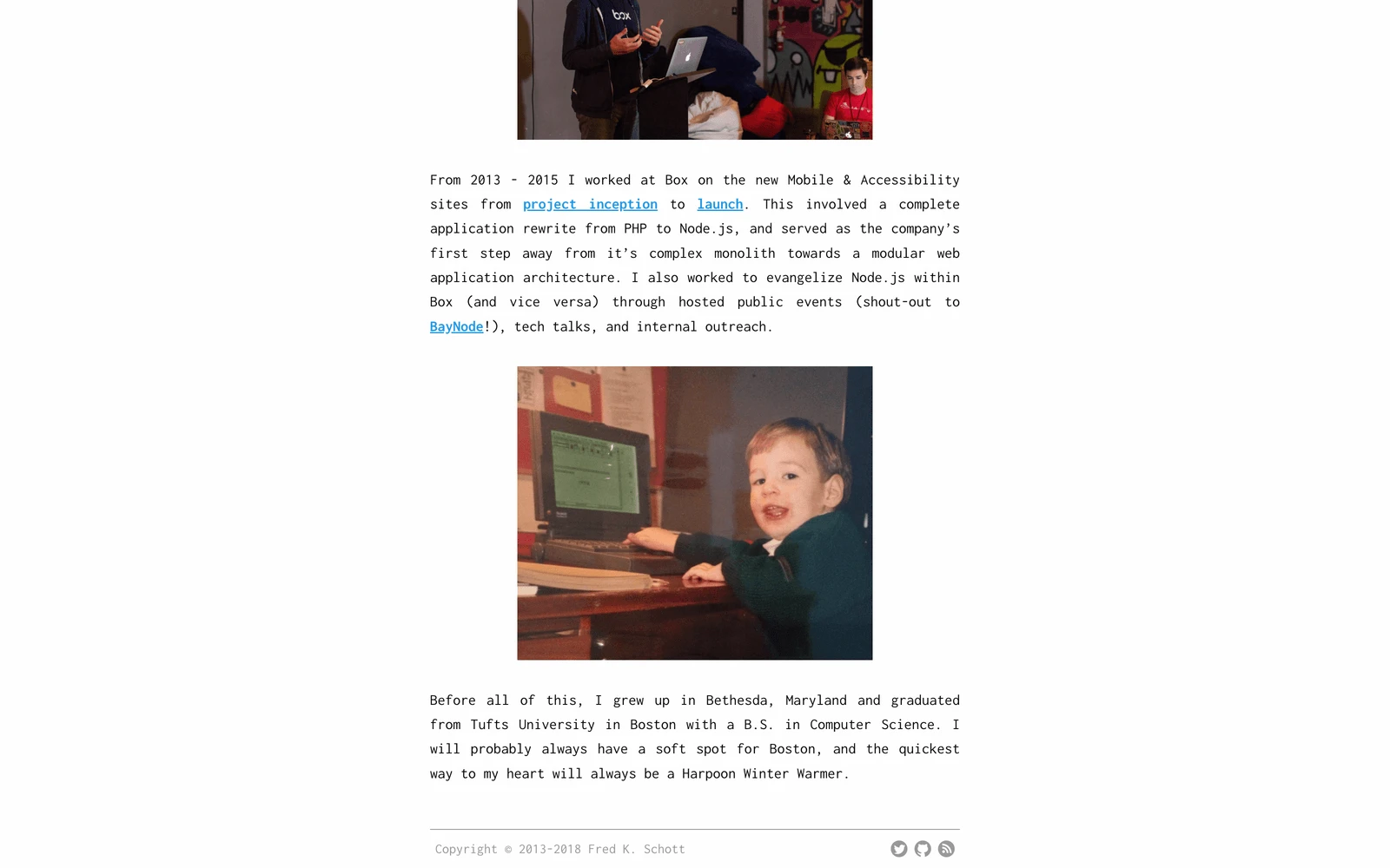 Bottom screenshot of FredKSchott.com