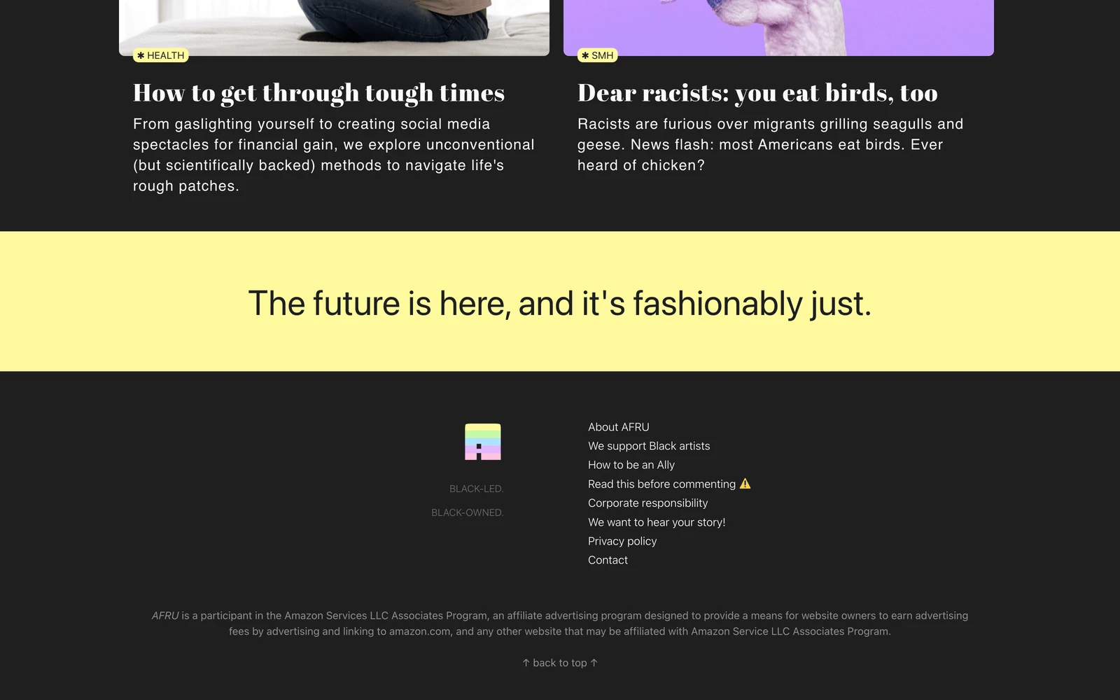 Bottom screenshot of AFRU.com