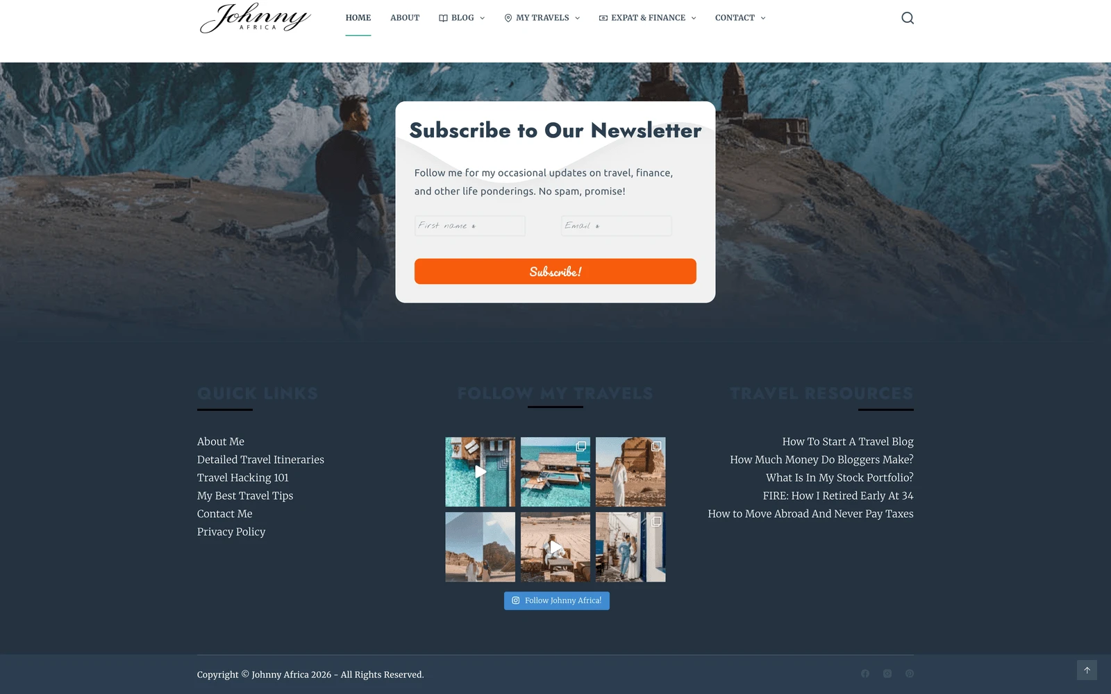 Bottom screenshot of JohnnyAfrica.com