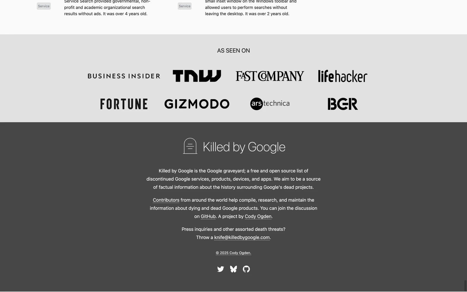 Bottom screenshot of KilledByGoogle.com