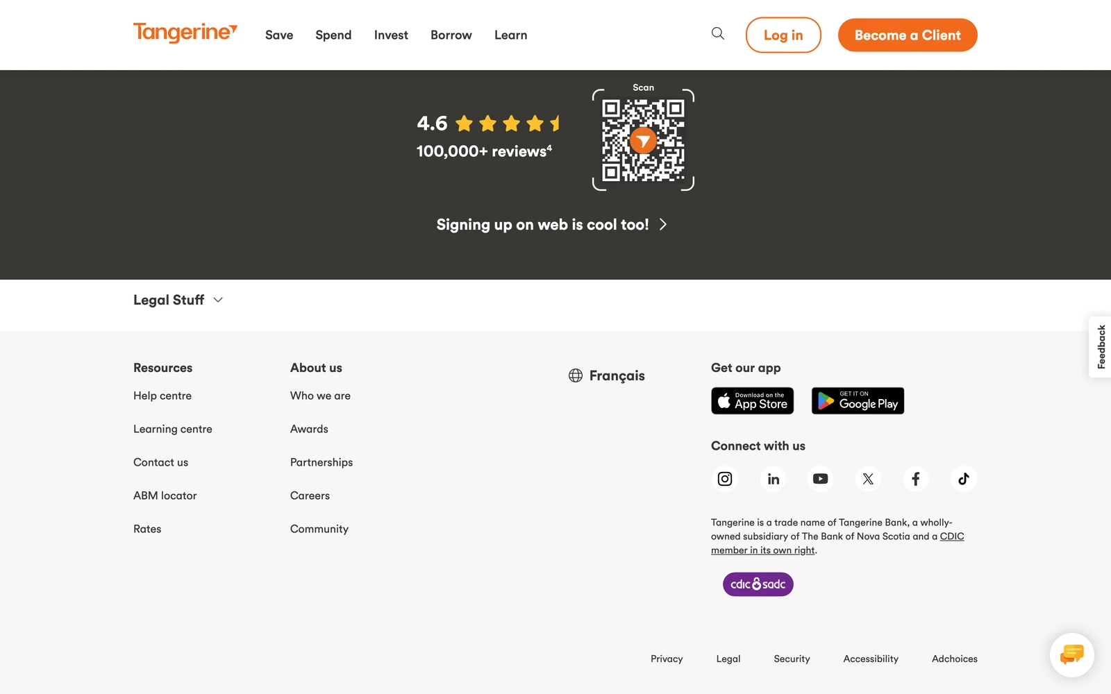 Bottom screenshot of Tangerine.ca