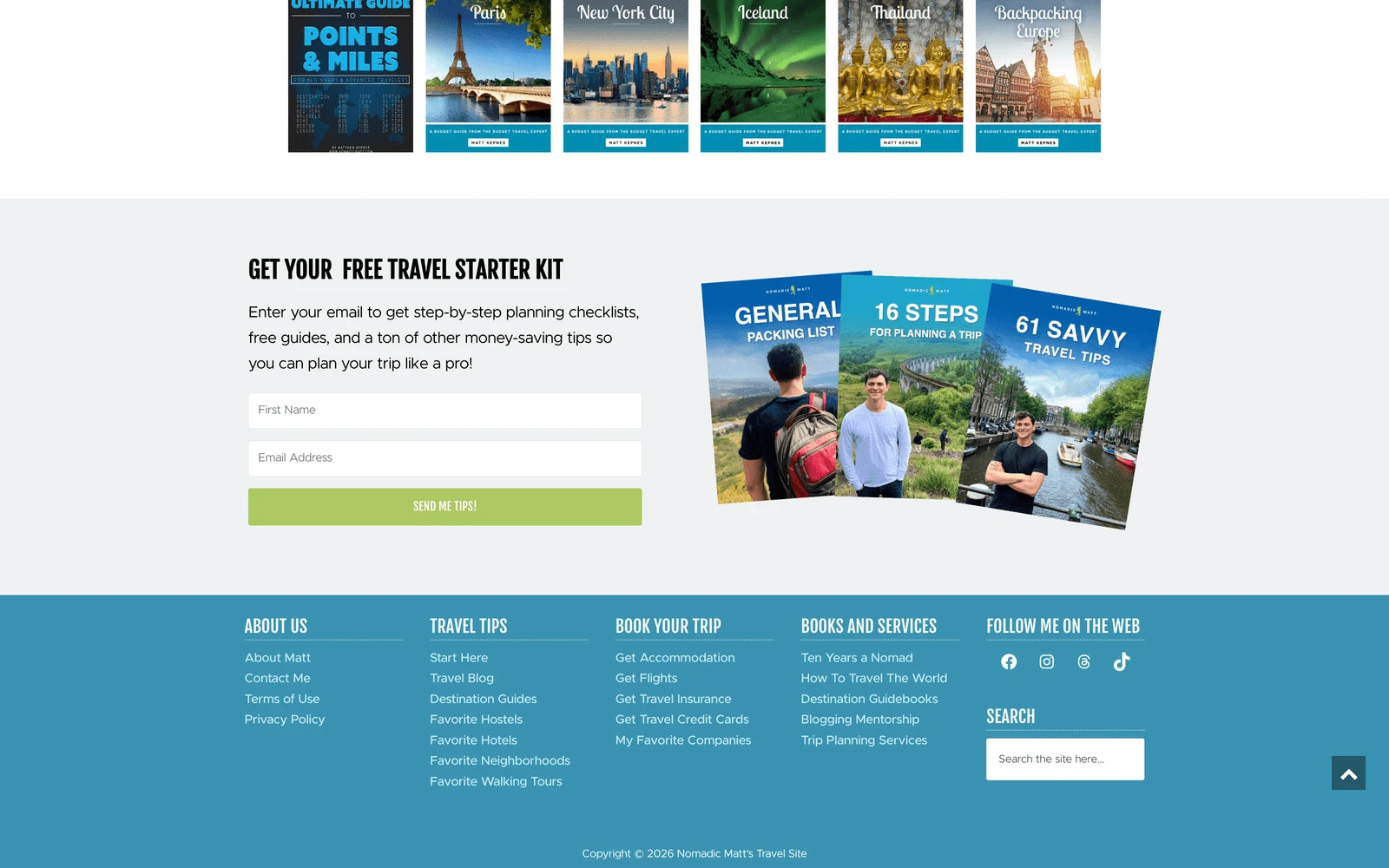 Bottom screenshot of NomadicMatt.com