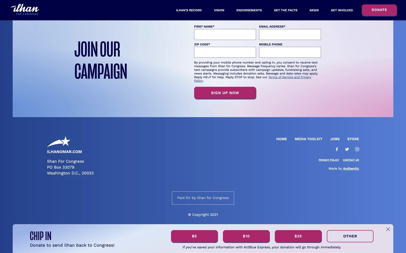 Bottom screenshot of IlhanOmar.com