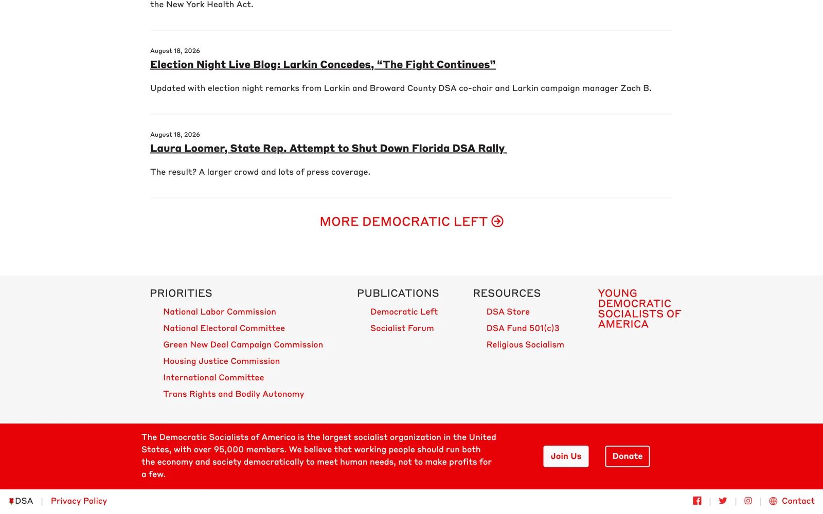 Bottom screenshot of DSAUSA.org
