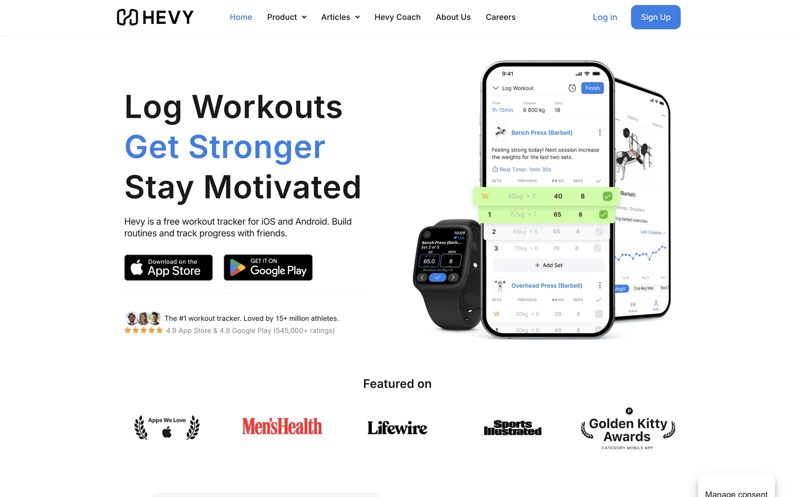 Top screenshot of HevyApp.com